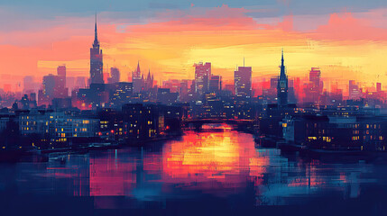 Obraz premium Hamburg, Germany, Pop Art style theme print. Cityscape, city skyline.Vibrant, bright, modern, trendy, graphic designed for poster, card, wallpaper