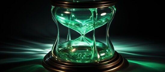 An elegant hourglass with a green hue, symbolizing the passage of time.