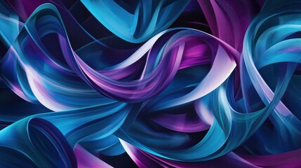 A vibrant, modern abstract motion banner featuring swirling geometric shapes in shades of blue, purple