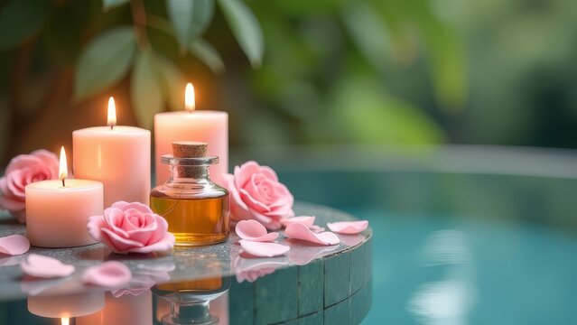 SPA area with candles and roses.