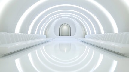 Obraz premium White Futuristic Interior Design Smooth Blue Background with Copy Space for Advertisements