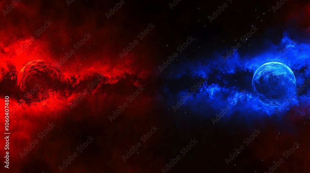 Poster red and blue nebula space simple neutral background with free space for design