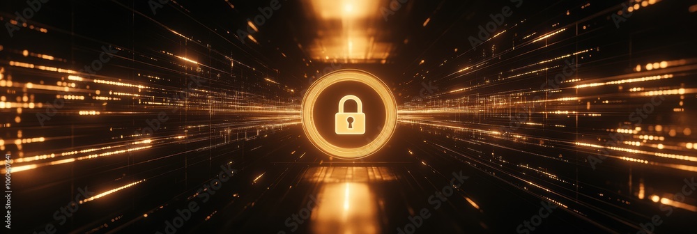 Leinwandbilder a central lock icon on a computer display is illuminated by vibrant, glowing lines, representing onl