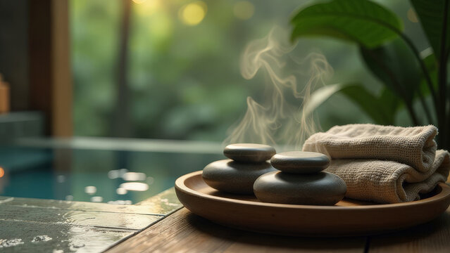 SPA area with hot massage stones.