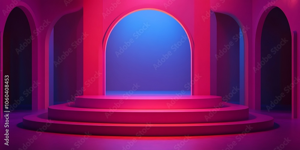 Poster abstract neon room with steps background simple neutral background with free space for design