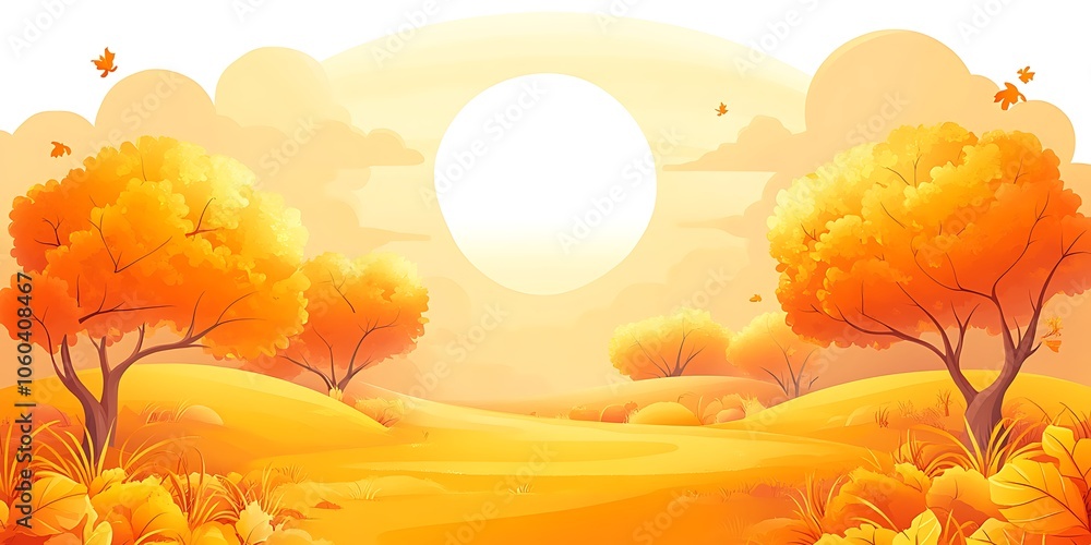 Poster autumn landscape with golden trees blank background with copy space for design projects