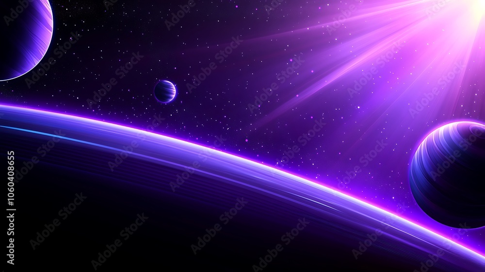 Poster purple space background with planets light gradient background with room for typography