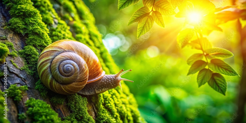 Poster aerial view of a snail on a tree: nature's intricate details and serenity captured from above