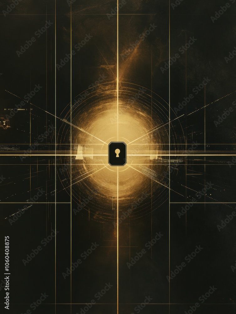 Aufkleber A computer screen features a striking central lock icon, symbolizing security in digital systems with a radiant backdrop. Generative AI