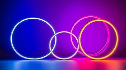 Obraz premium Neon Circle Lights for Design Subtle Blur Background with Space for Custom Text