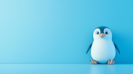 Obraz premium Baby penguin sitting by blank white board, icy theme, 3D illustration