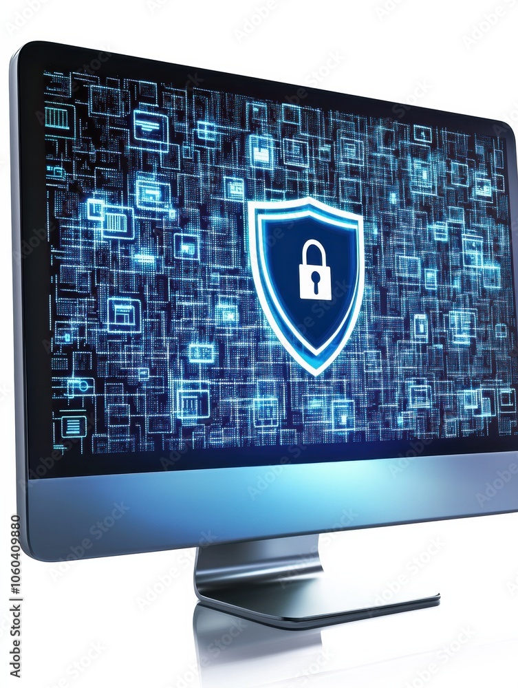 Aufkleber The display features a shield and lock symbol, emphasizing the importance of cybersecurity in protecting personal information and data. Generative AI