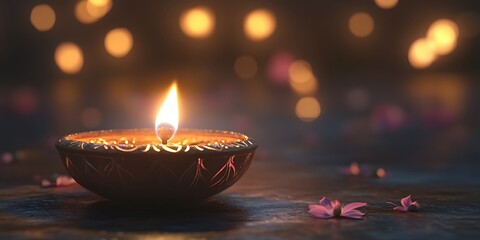 Diwali Celebration with a Lit Diya Soft Pastel Background for Graphic Design Templates