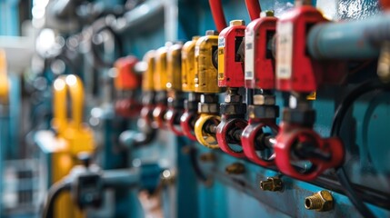 Fototapeta premium A set of lockout tagout devices used to ensure machinery is completely powered down and unable to start up unexpectedly.