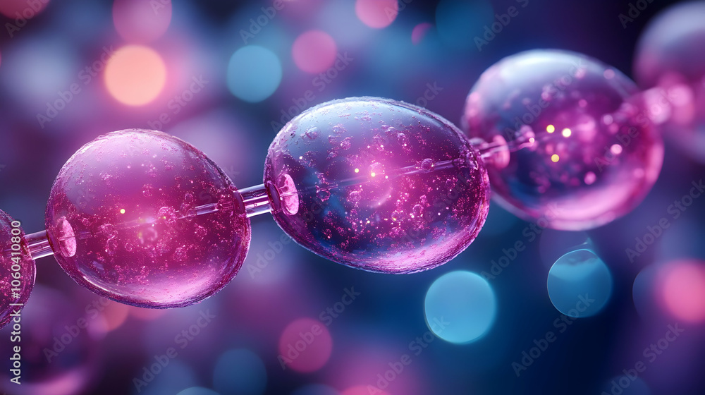 Poster abstract 3d sphere chain with bokeh background