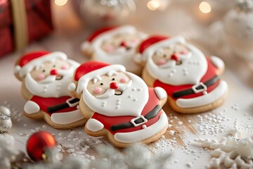photographed christmas santa claus shaped cookies bright ell lit studio shot