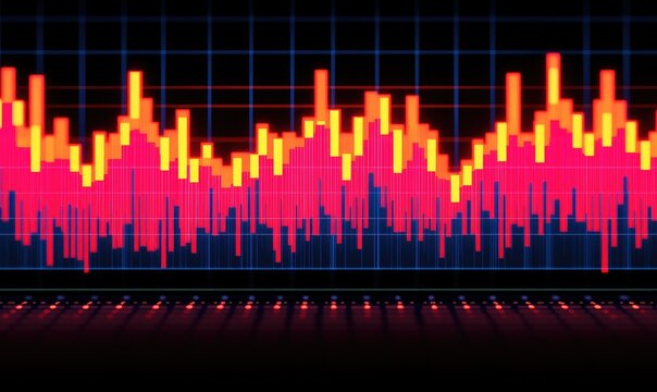 Colorful digital audio waveform with vibrant peaks and troughs on a black background, symbolizing sound analysis.