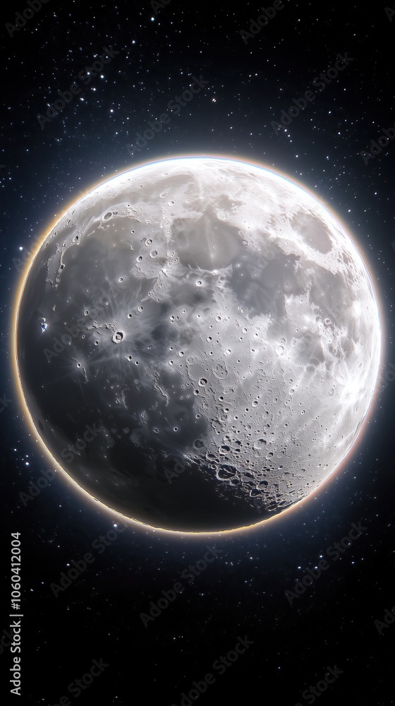 Poster stunning view of moon craters and luminous surface