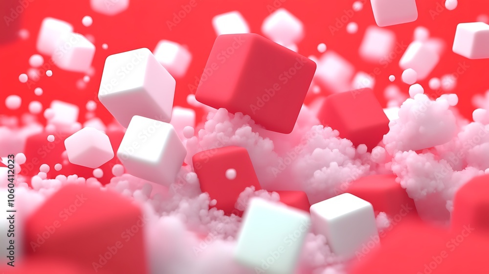 Aufkleber abstract pink and red cubes simple neutral background with free space for design