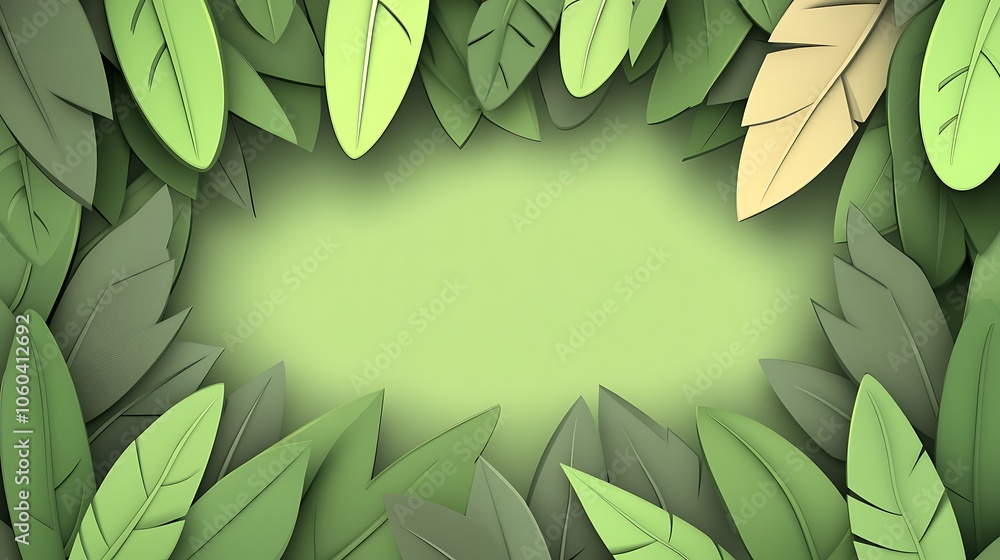 Poster green leaf border background simple neutral background with free space for design