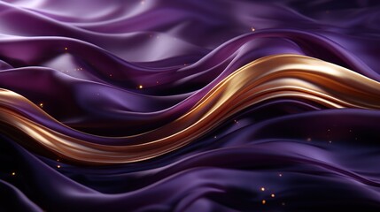 A flowing fabric design featuring purple and gold waves, evoking elegance and luxury.