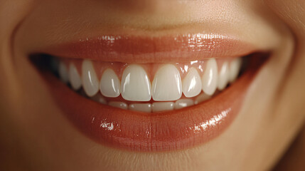 Female smile with lip filler. Open mouth with perfect teeth. Dental care, whitening healthy procedure, orthodontic treatment. Fashion cosmetic concept. Sensual beauty banner with copy space