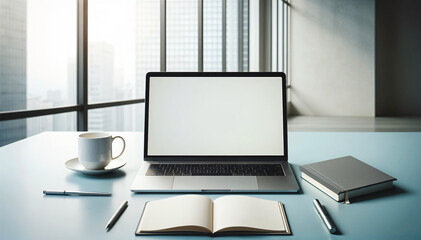 Fototapeta premium White office desk with computer laptop, plant and document at modern office.