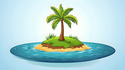 Obraz premium A single palm tree grows on a small, green island in the middle of a blue ocean.