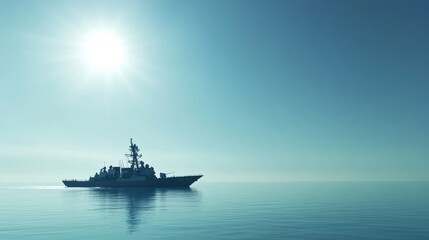 Obraz premium Majestic Navy Destroyer Sailing Through Tranquil Waters in Clear Blue Skies