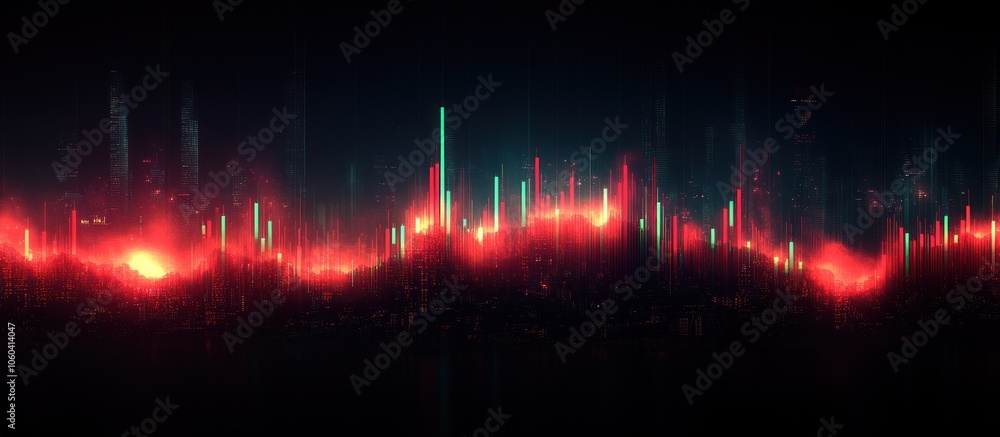 Poster a vibrant digital waveform visualizing sound or data in a futuristic style.