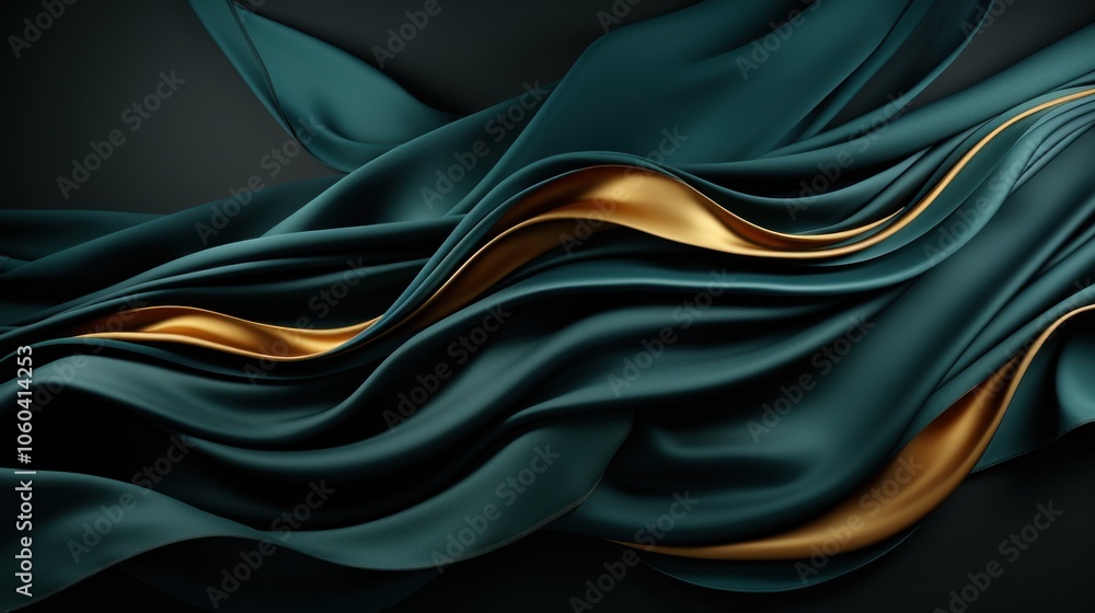 Aufkleber elegant flowing fabric in teal and gold, creating a luxurious visual texture.