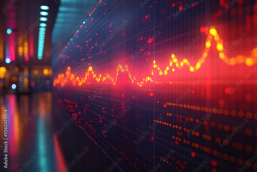 Aufkleber a vibrant digital display showing fluctuating data trends in a modern environment.
