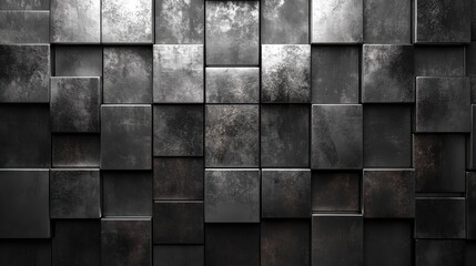 A black and white photo of a wall made of square blocks. Generative AI