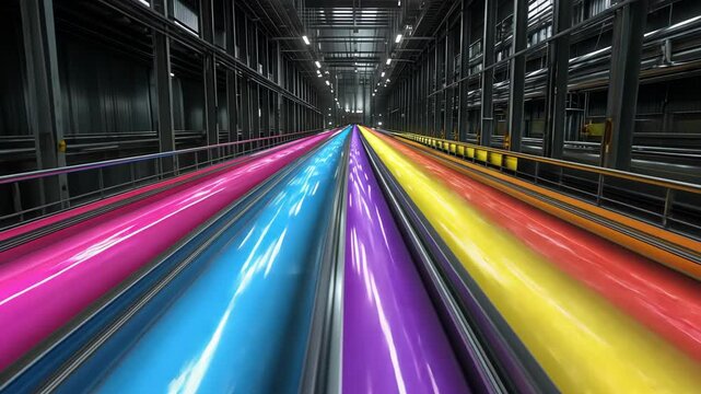 Colorful ink flows through a factory, a vibrant display of printing in action