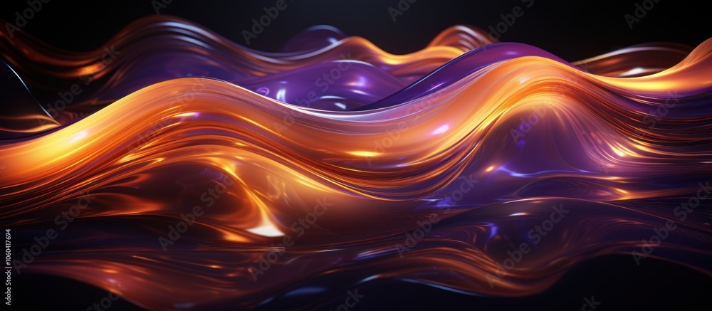 Poster abstract waves of orange and purple light create a dynamic, fluid visual effect.