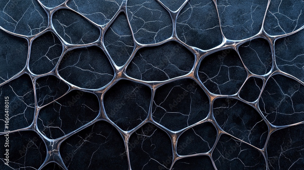 Poster abstract texture of interconnected cells, dark background with intricate patterns.