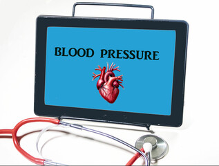 stethoscope and computer with the words blood pressure