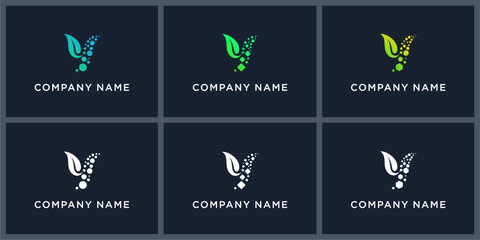 Vector set letter Y leaf tech logo design