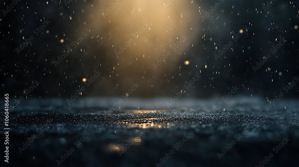 Poster raining on a dark night blank background with copy space for design projects