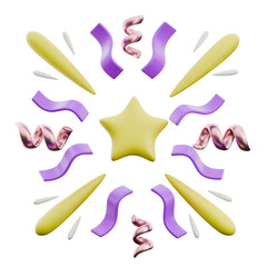 3D Colorful Abstract Star with Swirls on Dark Background with a Playful Mood