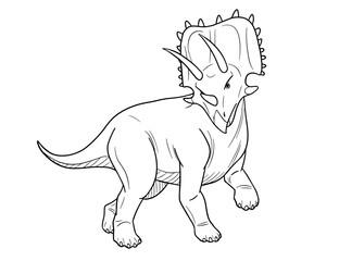 Vector line art illustration of dinosaur Anchiceratops. Black and white outline.
