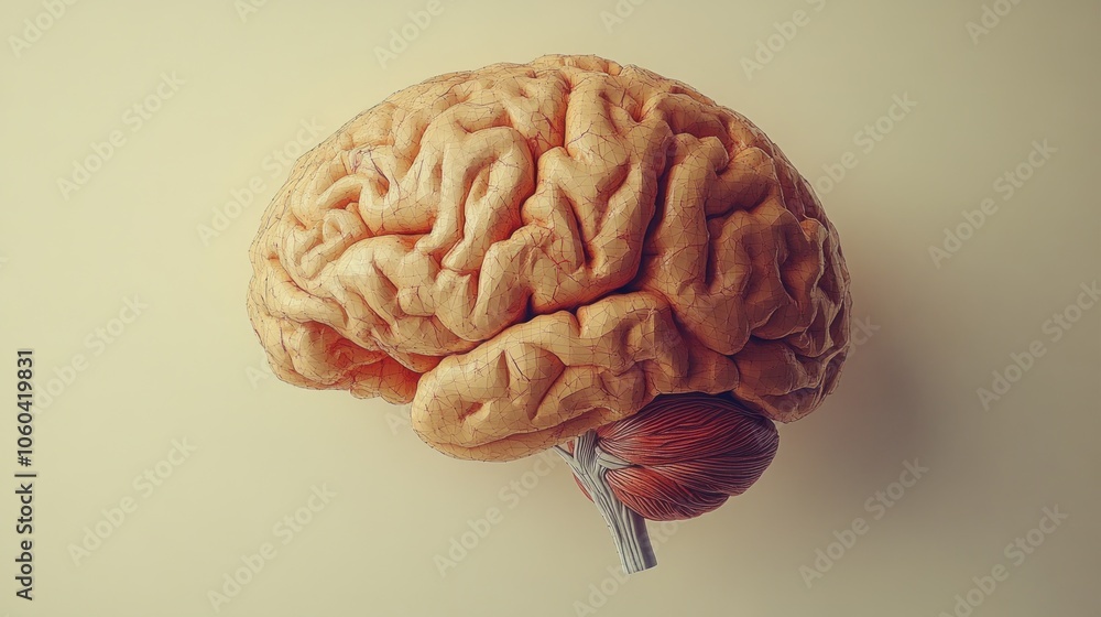 Poster a realistic depiction of a brain with a muscle attached, showcasing anatomy and function.