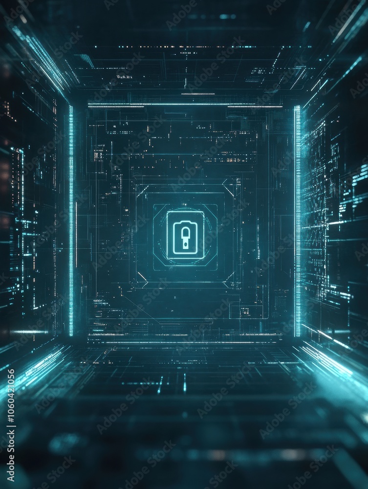 Aufkleber a computer screen displays a prominent lock icon, symbolizing digital security and protection within