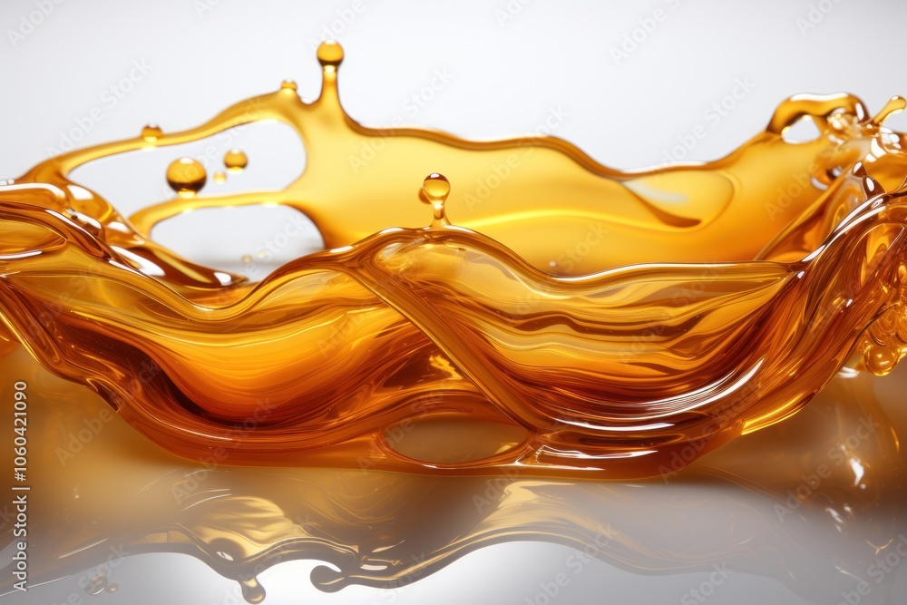 Poster a dynamic splash of amber liquid, showcasing fluid motion and glossy texture.