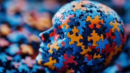 Fototapeta premium Human Head Composed of Jigsaw Puzzle Pieces