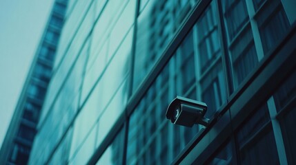 A contemporary office structure showcases surveillance cameras installed for enhanced security measures, ensuring safety around the area. Generative AI