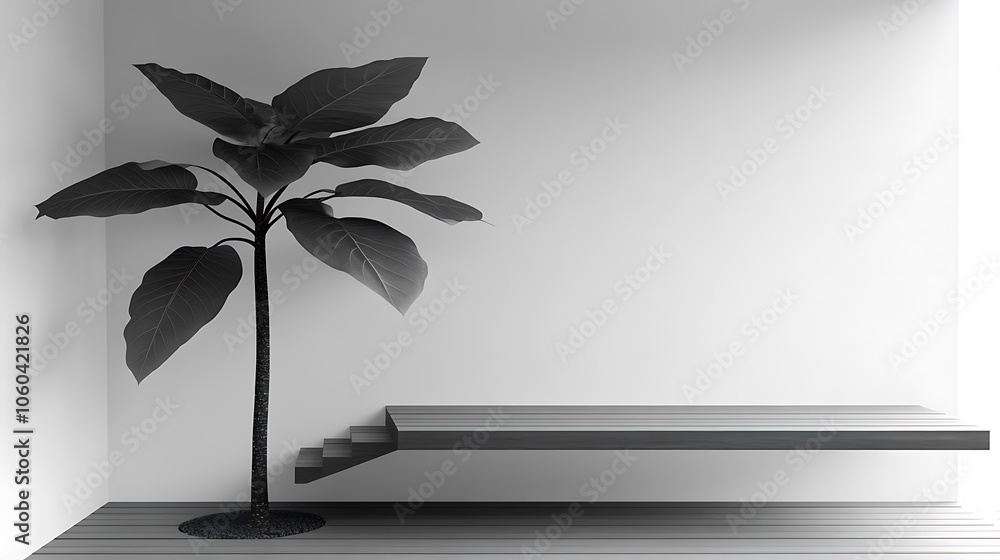 Poster minimalist interior design with plant subtle blur background with space for custom text