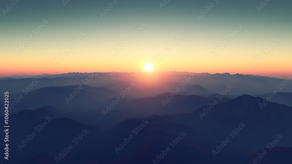 Sticker sunrise over mountains abstract gradient background with copy space