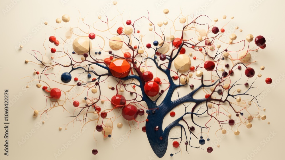 Aufkleber abstract representation of a tree with colorful geometric shapes and branches.
