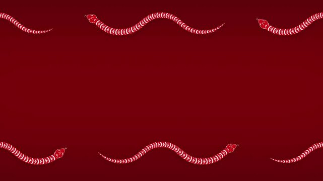 Animation of a traditional Chinese snake flying along the frame, space for text in Chinese style for 2025 New Year greetings, Chinese New Year celebration. Red serpent snake on black and green screen